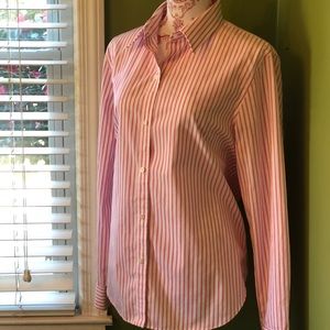 Pink and white pin striped button down shirt